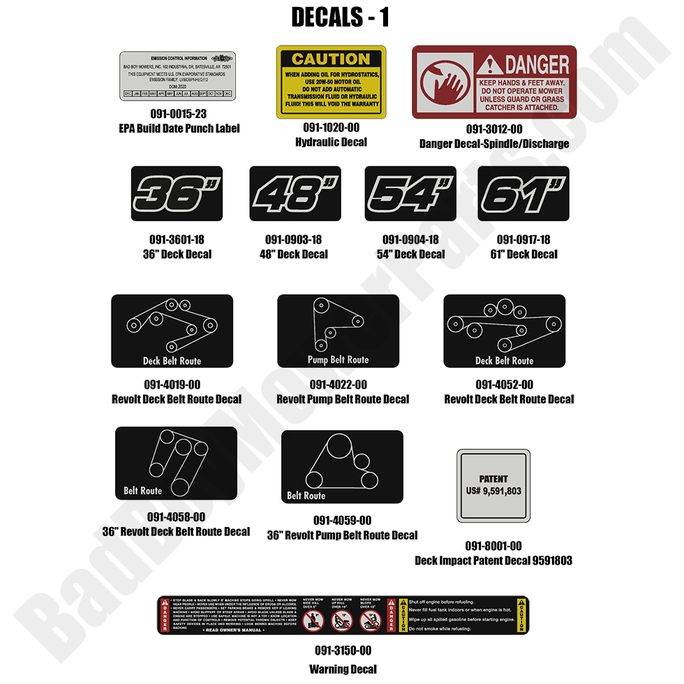 3203 - Bad Boy Mower Parts Lookup > 2023 > Revolt > Decals-1